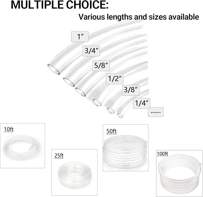 3/8’’ ID × 1/2’’ OD - 100 ft Clear Plastic Vinyl Tubing,Hybrid PVC Tubing Lightweight Non-Toxic vinyl Tube UV Chemical Resistant - Image 6