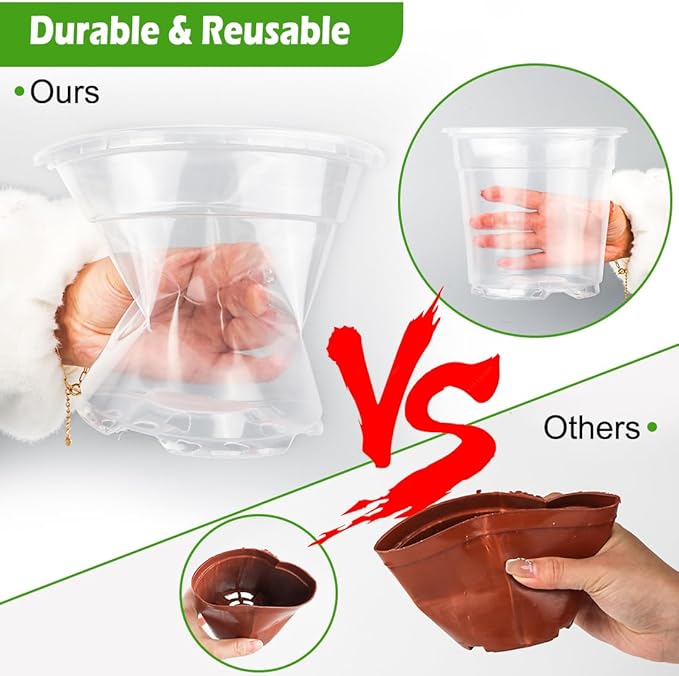 6 Inch Clear Nursery Pots with Humidity Dome, 15 Pack Durable Seed Starting Pot with Drainage Holes, Transparent Plastic Plant Seedling Pots for Indoor Gardening Plants - Image 4