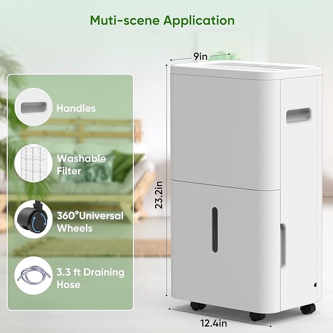 Dehumidifier, Dehumidifier for Basement with Drain Hose Max 70 Pints, Dehumidifiers for Home up to 4,500 Sq. Ft, Ideal for Bedroom, Bathroom & Large Rooms, Humidity Control, Dry Clothes, 24HR Timer - Image 8
