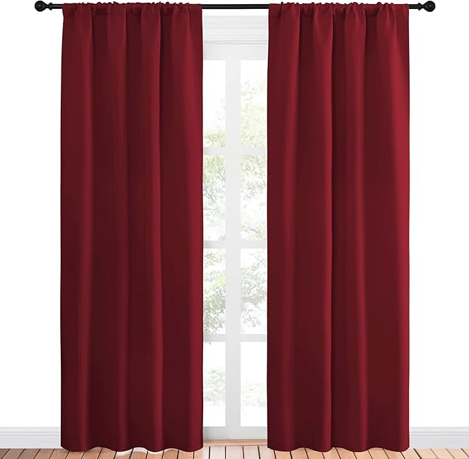NICETOWN Christmas Burgundy Curtains Blackout Drapes - Home Decorations Thermal Insulated Solid Blackout Living Room Curtains/Draperies for Present (1 Set, 42 x 84 inches, Red) - Image 2