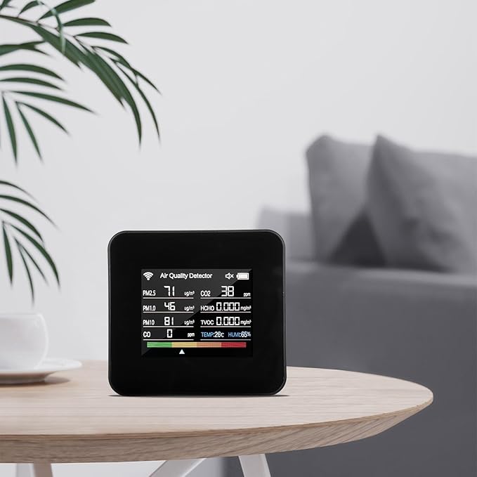 14 in 1 Indoor Air Quality Monitor Air Quality Detector CO₂ CO TVOC HCHO Temperature Humidity PM2.5 PM1.0 PM10 Desktop Air Quality Tester with Time/Date/Alarm Clock/Timer/Stopwatch Support APP Control - Image 6