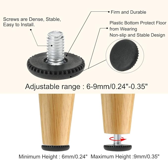 uxcell M8 x 10 x 25mm Leveling Feet Adjustable Leveler Floor Protector for House Furniture Chair Table Desk Leg 24 Pack - Image 4