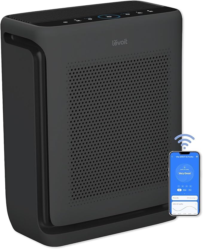 LEVOIT Air Purifiers for Home Large Room Up to 1875 Ft² with Washable Pre-Filter, AHAM VERIFIDE, Air Quality Monitor, HEPA Sleep Mode for Allergies, Pet Hair in Bedroom, Vital 200S-P, Black by Levoit