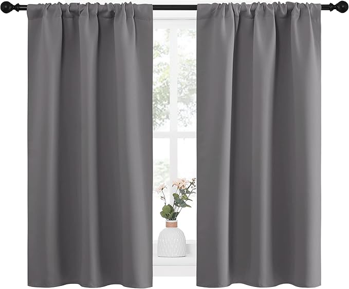 NICETOWN Grey Window Curtains for Bedroom - Home Decoration Thermal Insulated Rod Pocket Blackout Blinds & Drapes for Small Windows (Gray, 2 Panels, W34 x L45 -Inch) - Image 4