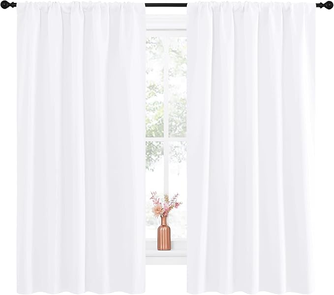 NICETOWN Bedroom Window Curtain Panels - Window Treatment Rod Pocket Drapes for Nursery (White, 2 Panels, 52" by 63") - Image 4