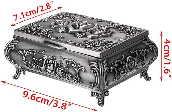 Hipiwe Vintage Metal Jewelry Box Small Trinket Jewelry Storage box For Rings Earrings Necklace Treasure Chest Organizer Antique jewelry Keepsake gift Box Case for Women (Small) - Image 7