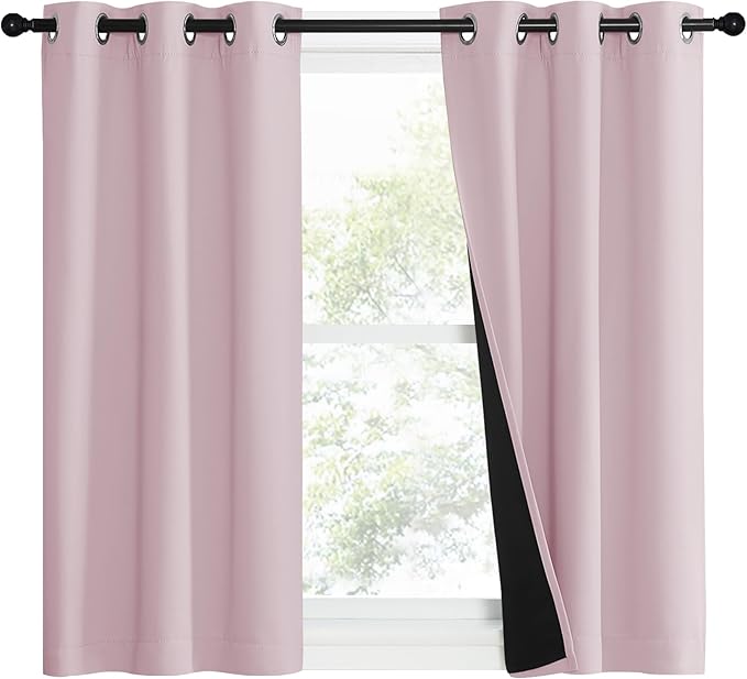NICETOWN 100% Blackout Window Curtain Panels, Heat and Cold Blocking Drapes with Black Liner for Nursery, 50" Thermal Insulated Draperies (Lavender Pink, 2 Pieces, 37" Wide Each Panel) - Image 2