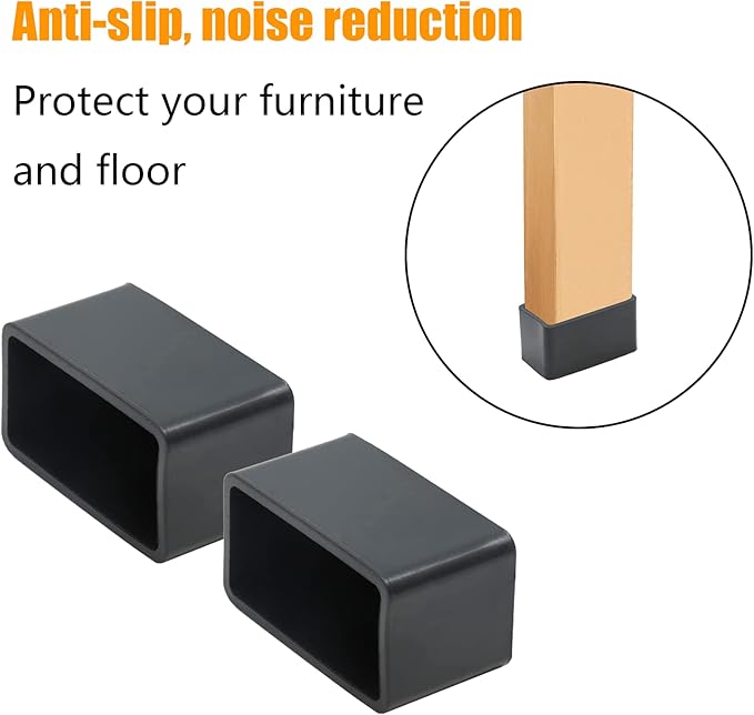 12PCS PVC Rectangle Rubber Chair Leg Tips Caps, 40mm x 20mm Table Foot Caps Black Furniture Foot Table Chair Leg End Cap, Anti-Slip Chair Leg Floor Protectors, Black - Image 3
