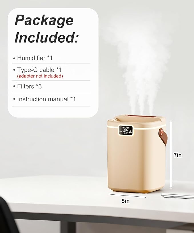 Air Humidifier for Bedroom with Three Spray, 2L Quiet Cool Mist Humidifier for Plants Dorm Room Office Home Car Personal Humidificador with Top Water Inlet & 4 Mist Modes & Night Light - Image 8