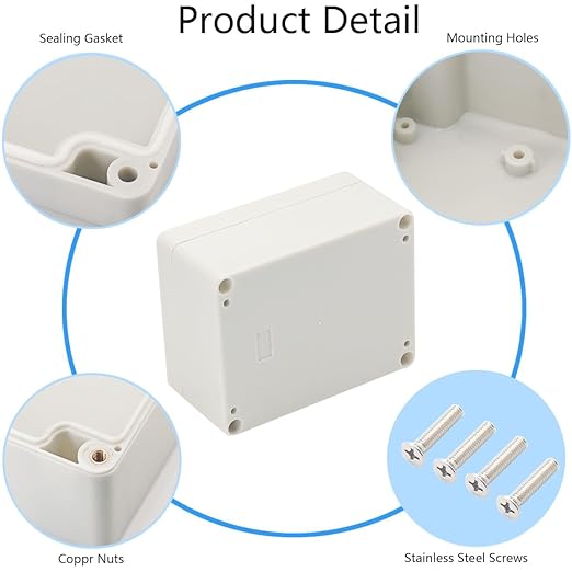 Project Box IP65 Waterproof Junction Box ABS Plastic Electrical Boxes DIY Electronic Project Case Power Enclosure White 4.53x3.54x2.17 inch (115 x 90 x55 mm) - Image 5