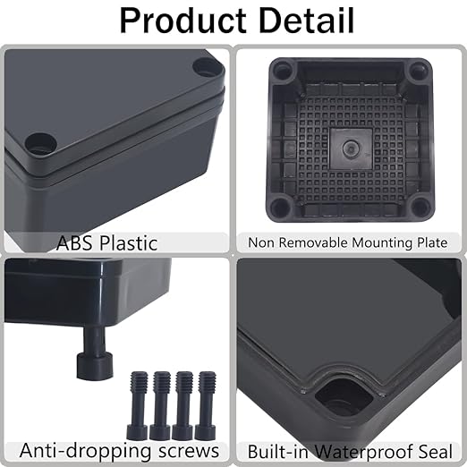 Junction Box,IP67 Waterproof ABS Black Project Box with Mounting Plate Electrical Box Enclosure for Outside Electronics 3.9 x 3.9 x 3inch(100x100x75mm) - Image 3