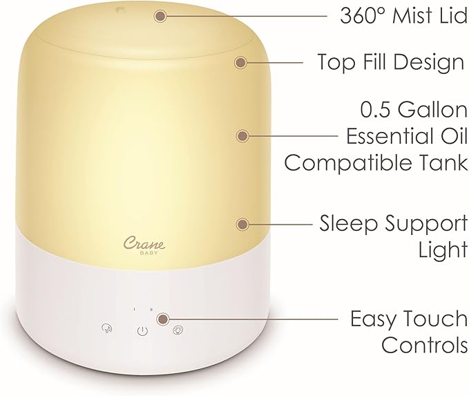 Crane Baby 3-In-1 Baby Humidifier Aroma Diffuser with Adjustable Nightlight, Auto-Shutoff, Humidifier for Baby Nursery, Baby Diffuser for Nursery - Image 3