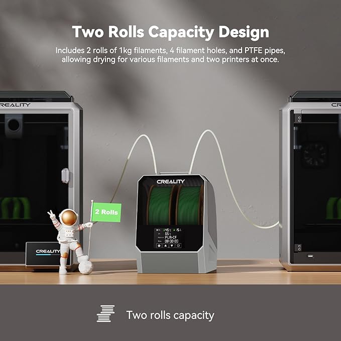 CREALITY Space Pi Filament Dryer Plus – Dual Spool 360° Hot-Air Circulation, One-Key 2 Spools Filament Storage Box, 160WPTC Fast Heating, 4'' LCD Touch Screen for 1.75/2.85mm PLA, PETG, ABS, Nylon - Image 9