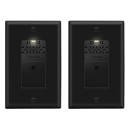 LIDER No Neutral Wire Required Humidity Sensor Switch, Automatic Humidity Detection, Air Circulator, Adjustable Timing, 1-Pole, UL Listed, Black, Wall Plate Included, 2 Pack by LIDER