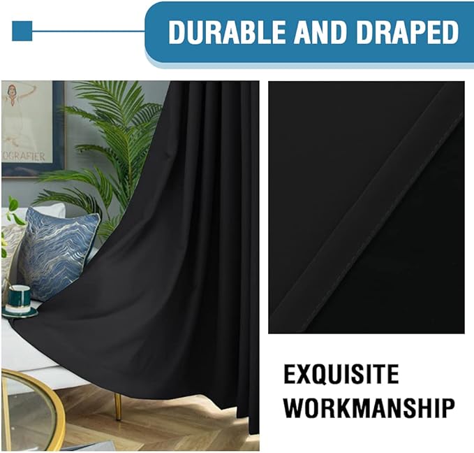 H.VERSAILTEX 100% Blackout Curtains for Bedroom Thermal Insulated Blackout Curtains 84 Inches Long Rod Pocket Window Drapes for Living Room with Black Liner 2 Panels Set, Jet Black - Image 6