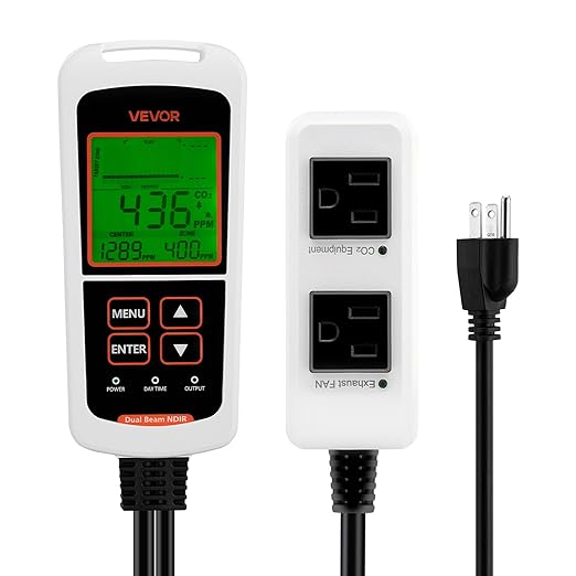 VEVOR Carbon Dioxide Monitoring Controller, Dual Outlets CO2 Monitor & Controller, Carbon Dioxide Sensor Day and Night Detection Feature, NDIR CO2 Sensor for Greenhouse, Laboratories, Classrooms, Home by VEVOR
