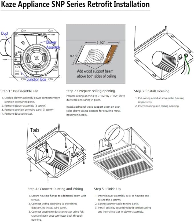 SNP100H | 100 CFM | 0.8 Sone | Energy Star Certified | Humidity Sensing | No Attic Access Required | Bathroom Ventilation Exhaust Extractor Fan - Image 9