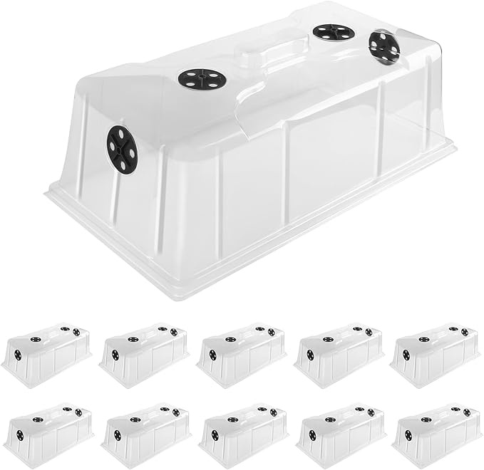 MIXC 10 Pack Humidity Dome 7" Tall Extra Strength, 1020 Growing Trays Cover, Propagation Seed Cloning Lid Vented for 10 x 20 Inch Flat Tray and Seed Starting Germination, Black by MIXC