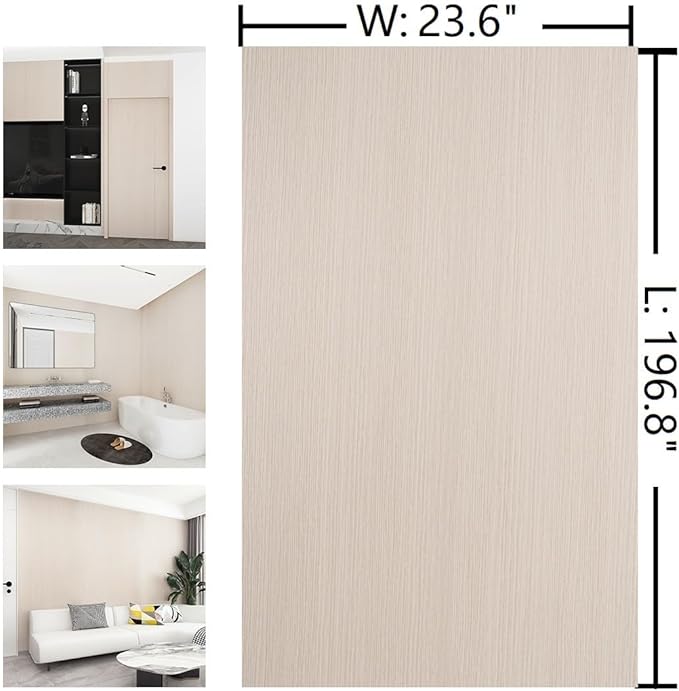 Beige Light Wood Contact Paper Peel and Stick Wallpaper Wood Vinyl Wrap Waterproof Removable Self Adhesive 196.8"x23.6" Wood Grain Wallpaper Air Guide Slot Design Wooden Contact Paper for Desk - Image 7