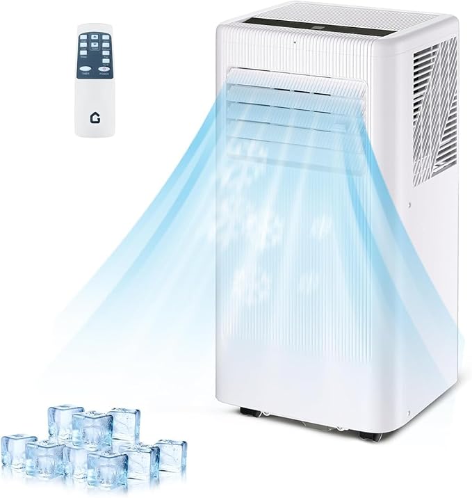 GarveeLife 10,000 BTU Portable Air Conditioner with Heat – 4-in-1 Cooling, Heating, Dehumidifier & Fan – Quiet, Covers Up to 450 Sq.Ft – 24H Timer, Remote, Sleep Mode, Easy Install – Black Control by GarveeLife