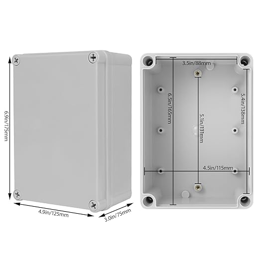 Junction Box，6.9"x 4.9"x 3" Outdoor Electrical Box with Mounting Plate, IP67 Dustproof Waterproof ABS Plastic Project Box, DIY Electrical Enclosure Gray (175x 125x 75 mm) - Image 2