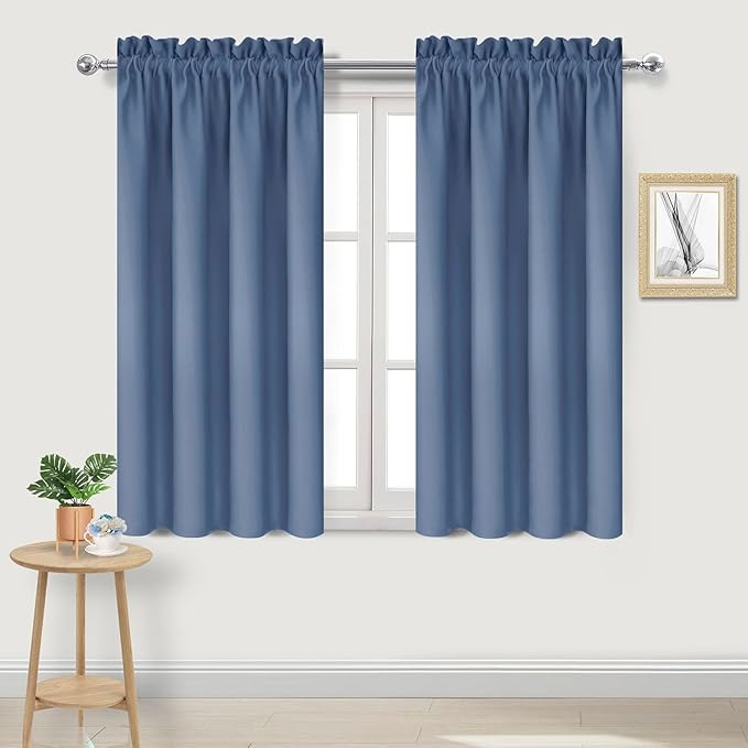 DWCN Blackout Curtains – Thermal Insulated, Energy Saving & Noise Reducing Bedroom and Living Room Curtains, Dusty Blue, W 42x L 54 Inch, Set of 2 Rod Pocket Curtain Panels by DWCN