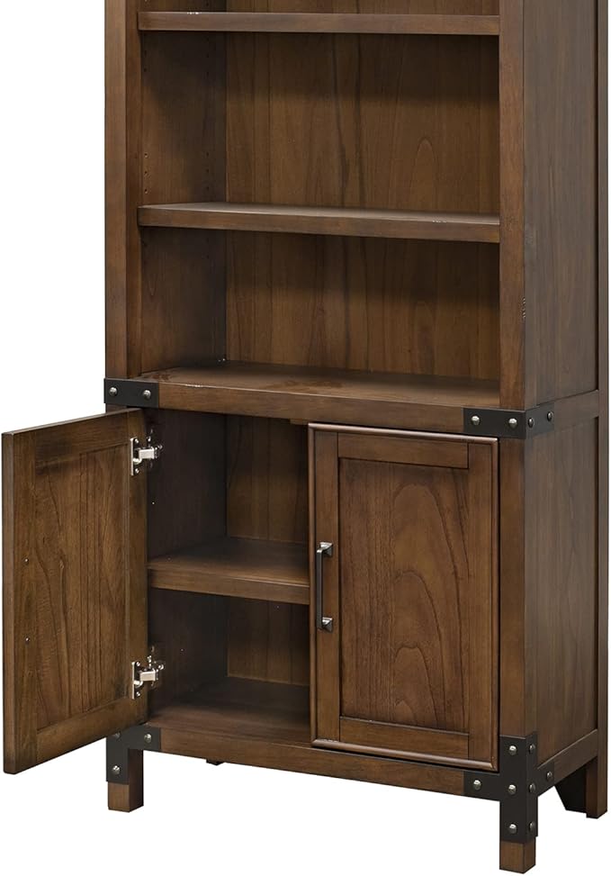 Martin Furniture Addison Rustic Bookcase with Doors, Office Shelving, Storage Cabinet, Brown (IMAD3472D) - Image 6