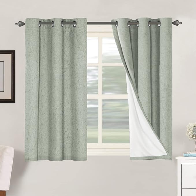 H.VERSAILTEX Primitive Linen Curtains 100% Blackout Curtain Drapes Burlap Fabric Curtains with White Thermal Insulated Liner, Grommet Top Drapes Living Room/Bedroom (2 Panels, 42 x 45 Inch, Sage) by HVERSAILTEX