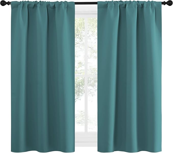 NICETOWN Kitchen Curtains Blackout Drapes & Curtains, Energy Smart Window Treatment Curtain Panels for Bedroom (Sea Teal, 34 in x 54 in (W x L), Set of 2) - Image 2