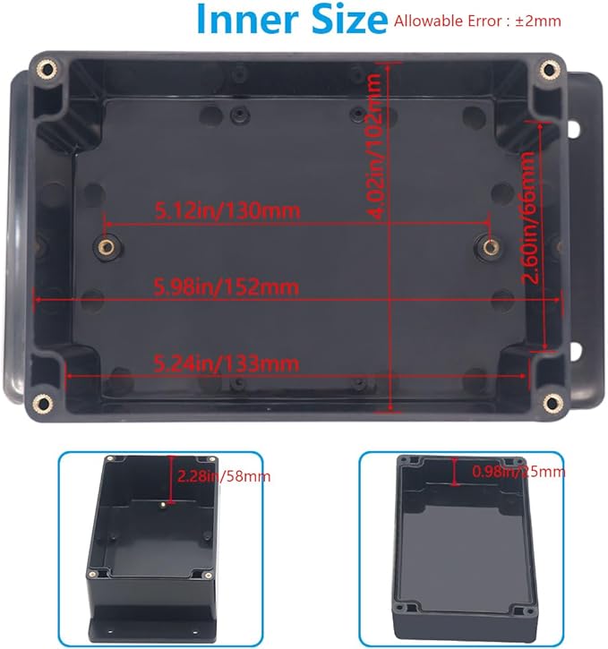 Outdoor Waterproof Junction Box IP67 Project Box ABS Black Electrical Boxes Electronic Enclsoure with Mounting Ear for DIY Project 6.3 x 4.3 x 3.5 inch (160x110x90mm) - Image 5
