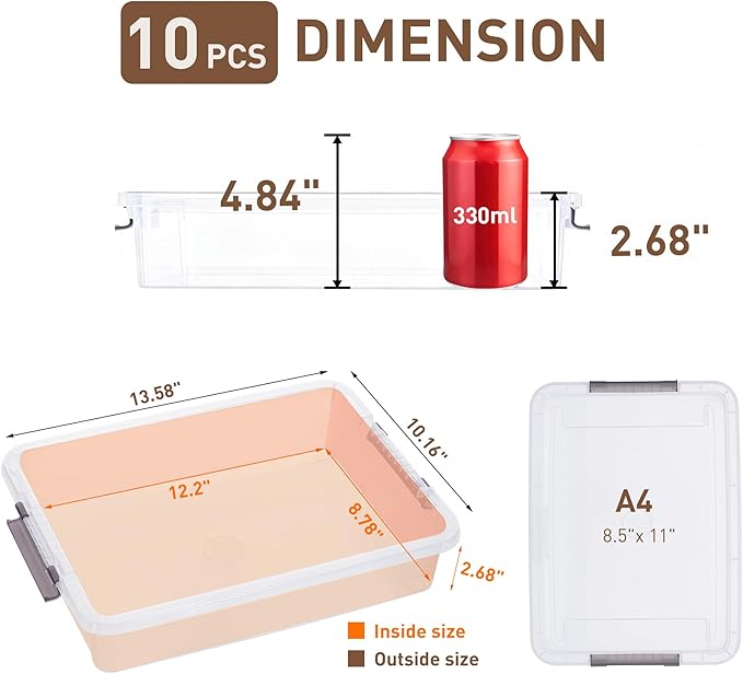 Citylife 10 PCS Plastic Storage Bins with Latching Lids Portable Project Case Clear File Box Stackable Storage Containers for Organizing A4 Paper, Photo, Document, Scrapbook - Image 2