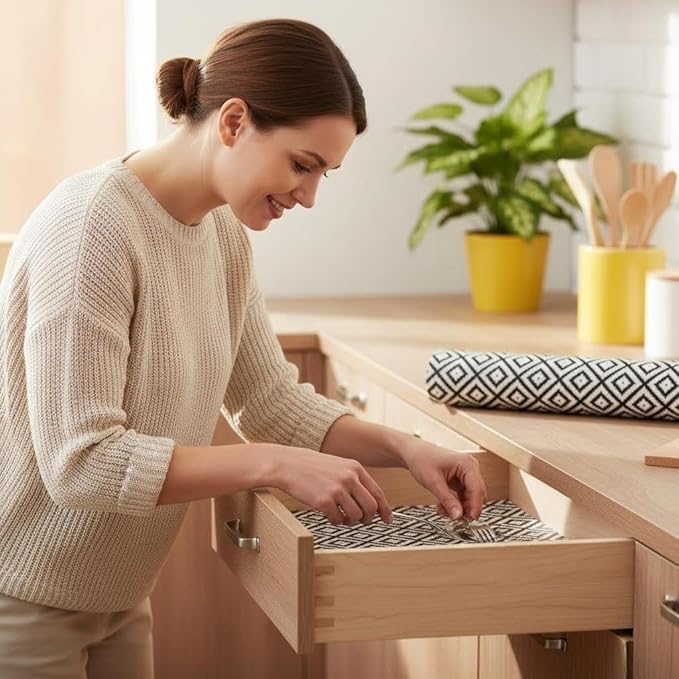 Coavas Extra Grip Thickened Shelf and Drawer Liner - Non-Adhesive Non-Slip Waterproof Mats for Kitchen Cabinets, Drawers, Shelves, Dresser & Cupboard, Easy Cut DIY (Black Rhombic, 12IN x 30FT) - Image 5