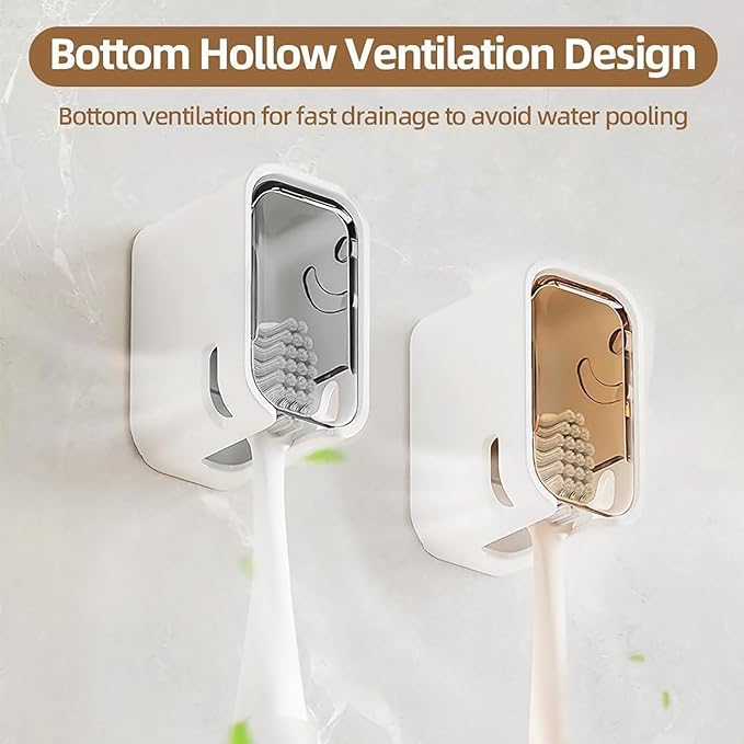 2 Pcs Toothbrush Holders for Bathroom, Toothbrush Holder Wall Mounted with Cover - Moisture-Proof and Dust-Proof Toothbrush Storage Organizer for Family & Travel - Image 4