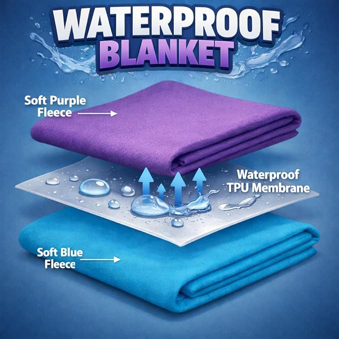 Premium Deluxe : 100% Waterproof Blanket Guarantees to Keep Your Bed Dry! Crinkle-Free Ultra-Soft Fleece Furniture Protector for People Kids Pets. EZ Wash/Dry Pink/Blue Reversible 80x60 - Image 2