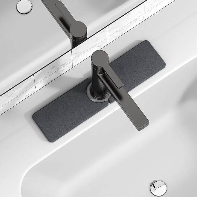 15.8" x 4" Stone Faucet Mat for Kitchen Sink, Quick Drying Diatomite Sink Tray, Faucet Sink Splash Guard for Prevents Moisture Buildup (Dark Gray) by Unknown