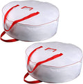 Christmas Wreath Storage Bag 36inch -Large Christmas Wreath Storage Container-Durable Oxford Fabric, Dual Zippered, Easy to Slip The Wreath in & Out, Protect Wreath Garlands from Dust-White,Pack of 2 by TQS