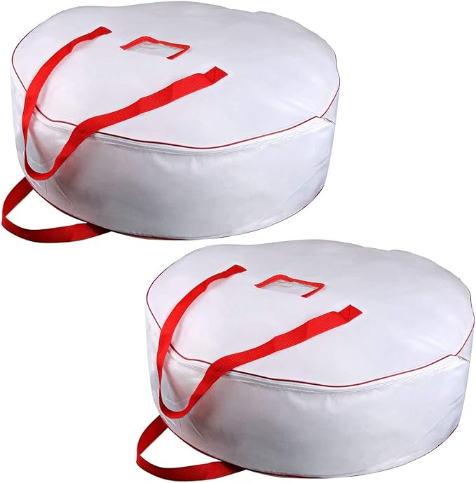 Christmas Wreath Storage Bag 30inch -Large Christmas Wreath Storage Container-Durable Oxford Fabric, Dual Zippered, Easy to Slip The Wreath in & Out, Protect Wreath Garlands from Dust-White,Pack of 2 by TQS