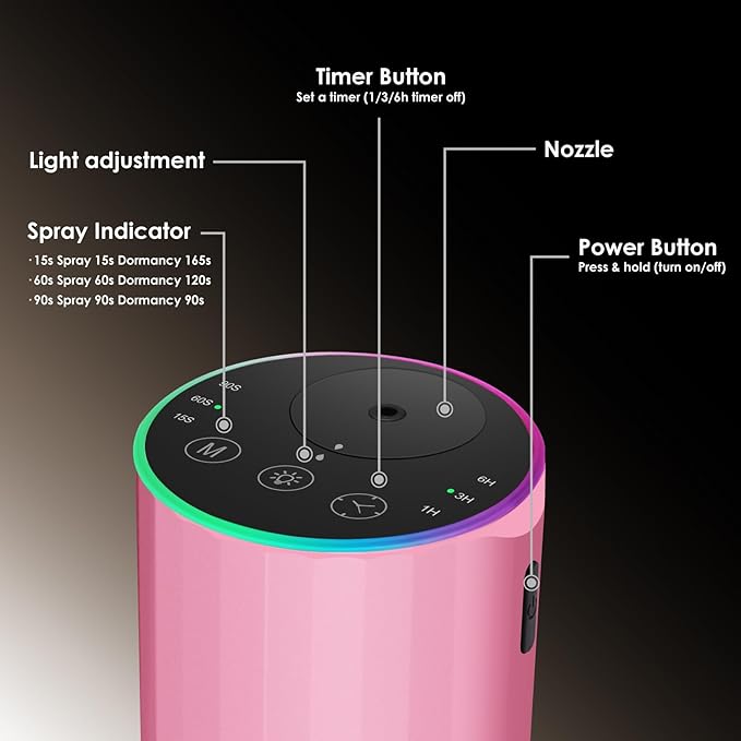 Waterless Essential Oil Diffuser, Battery Powered Mini Scent Air Machine, Aromatherapy Mist Diffuser for Home Room Car Office (Pink) - Image 3