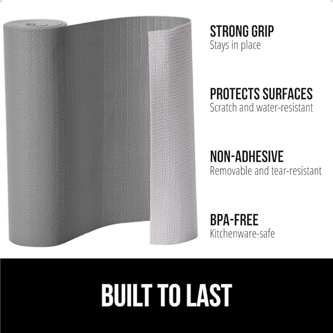 GORILLA GRIP DripGuard Shelf Liner, Non-Adhesive Drawer and Kitchen Cabinet Protector, Strong Grip Slip Resistant Underside, Smooth Surface Liners for Cabinets, Bathrooms, Closets, 17.5x240 Inch, Gray - Image 2