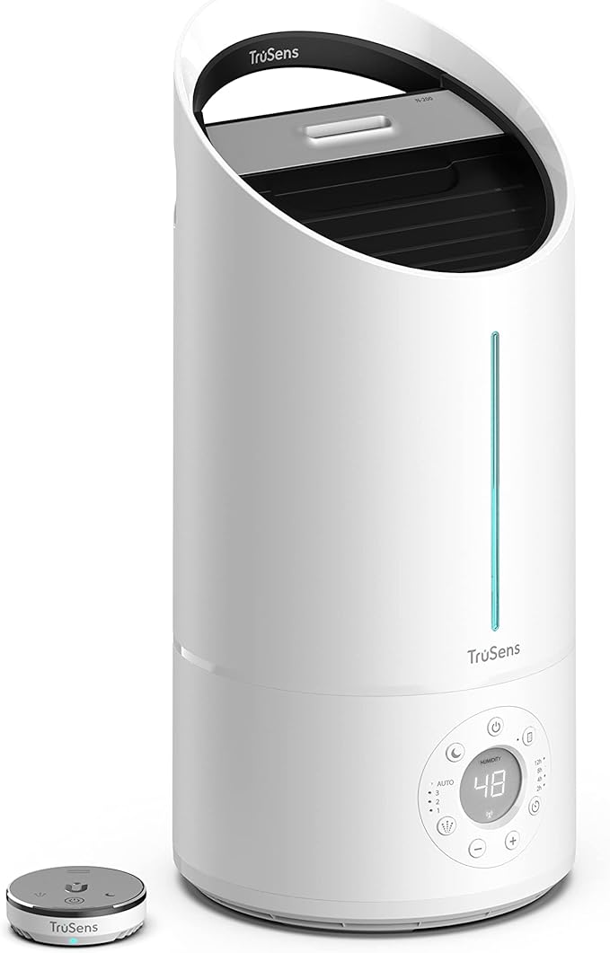 TruSens Clean Mist Ultrasonic Humidifier, Large 5L Tank, Humidity Sensor, Cool Mist, Water Softening Filter, Essential Oil Tray, Auto Mode, Night Mode, Portable Handle by TruSens