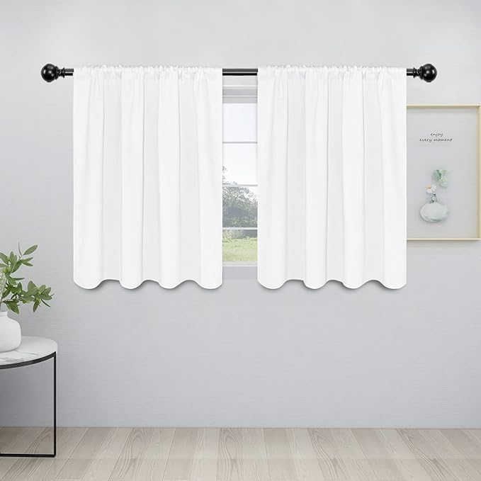 Easy-Going Rod Pocket Blackout Curtains for Bedroom, Room Darkening Window Curtains for Living Room, Thermal Insulated Noise Reduction Solid Window Drapes, 2 Panels(42x36 in, White) by Easy-Going