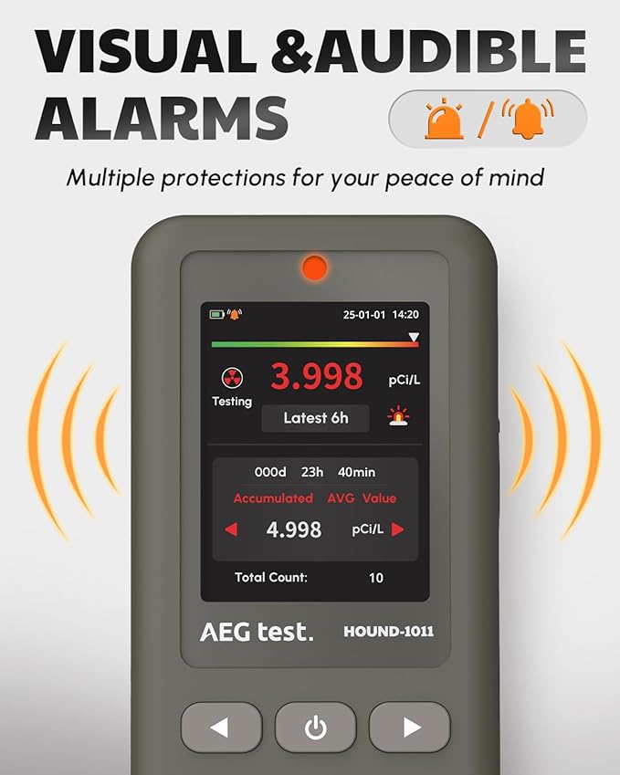 HOUND-1011 Portable Radon Detector for Home, Lightweight, High-Accuracy Sensor, 45-Day Monitoring, Easy-to-Use Radon Tester, Short- & Long-Term in pCi/L or Bq/m³ for Basement – Gray - Image 5