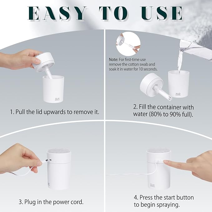 Portable Mist Humidifier Auto Shut-Off USB Powered 220ml Small Desktop Humidifiers with Colorful Light 2 Cool Spray Modes for Bedroom Office Car White - Image 6