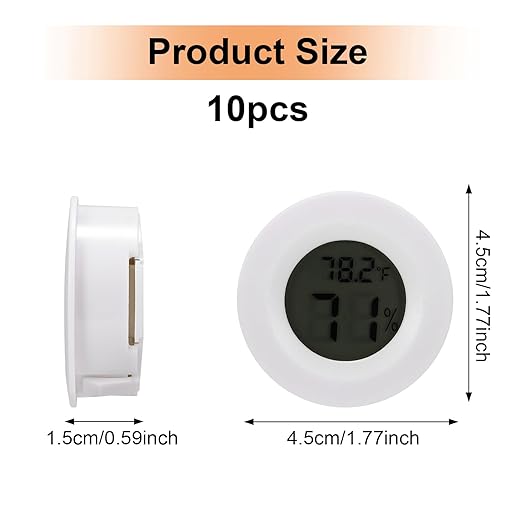 10 Pack Mini Hygrometer Thermometer - Digital Hygrometer Gauge LCD Monitor Temperature Humidity Meter Indoor Room Round Humidity Temperature Gauge for Greenhouse Home Kitchen (White) - Image 7