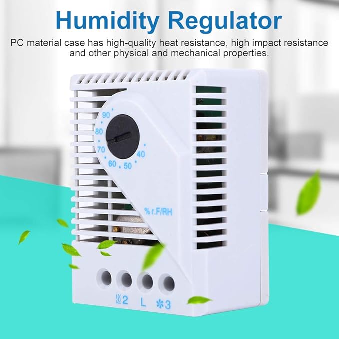 Focket Humidity Controller, MFR012 Hygrostat Humidity Switch 35mm DIN Rail EN50022, Hygrostat Fan Heater for TV, Mechanical Humidity Controller for Cabinet Humidity Adjuster - Image 2