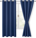 Hiasan Blackout Curtains for Bedroom, 52 x 63 Inches Length - Thermal Insulated & Energy Saving Window Curtains for Living Room, 2 Drape Panels Sewn with Tiebacks, Navy by Hiasan