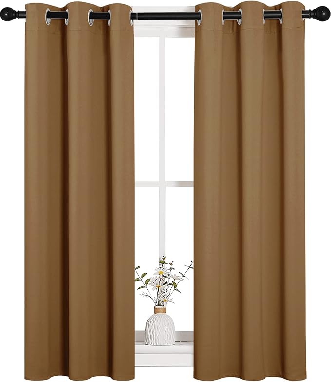 NICETOWN Sleek Blackout Curtains 40 inches Length for Small Windows, 2 Panels, Gold Brown, 29 inches Width, Noise Reducing and Block Draft Panels for Door Doorway Laundry Office Luxury Decor Theme - Image 2