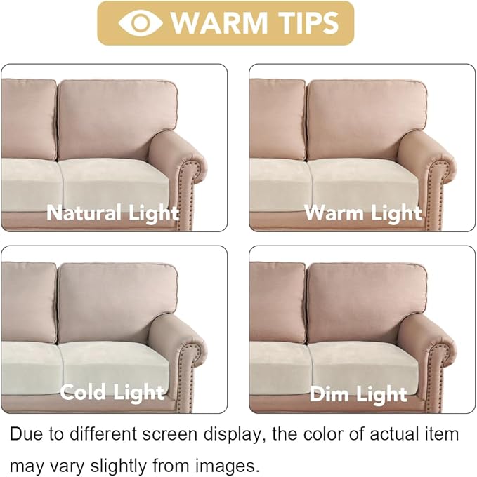 H.VERSAILTEX Velvet Stretch Couch Cushion Cover Plush Cushion Slipcover for Chair Loveseat Sofa Cushion Furniture Protector Seat Cushion Sofa Cover (3 Piece Sofa Cushion Covers, Cream) - Image 6