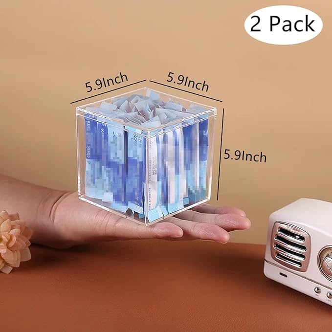 Acrylic Box Clear Display Boxes with Lids 2 Packs 5.9x5.9x5.9Inch Acrylic Square Cube Decorative Boxes Jewelry Storage Box for for Birthday Valentine's Day Party Favor Candy Pill and Tiny Jewelry - Image 2