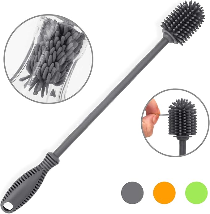 Silicone Bottle Cleaning Brush with Long Handle, 12.5" Water Bottle Cleaner for Baby Bottles, Hydro Flask, Sports Bottle, Vase, Glassware, Perfect for Smaller Diameter Bottle Openings (One Pack) - Image 7